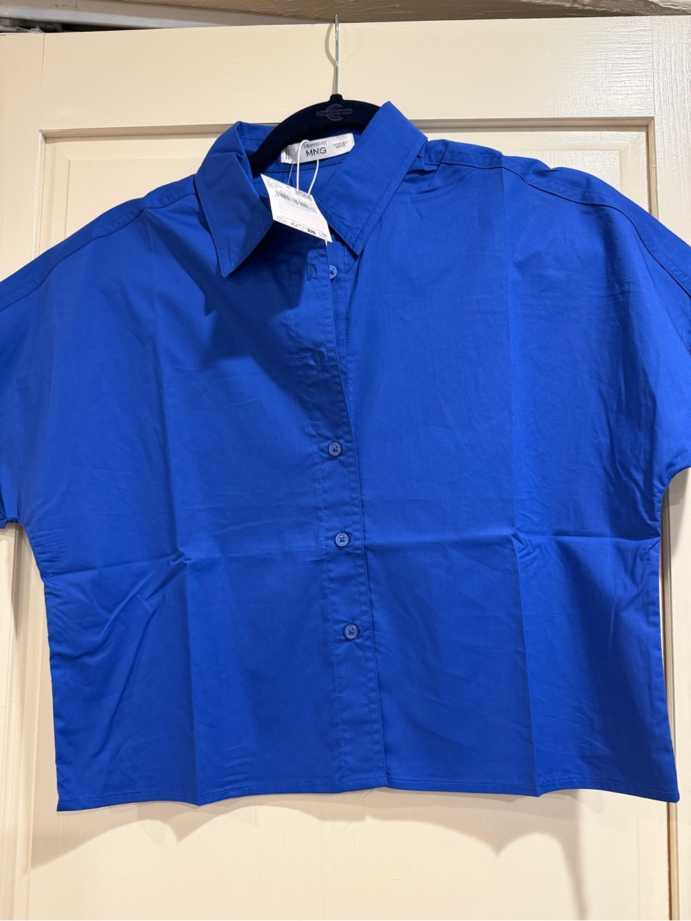 Mango Cobalt Blue Short-Sleeve Button-Down Shirt